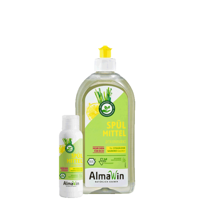 AlmaWin's dishwashing liquid Lemongrass in 500 ml and 100 ml