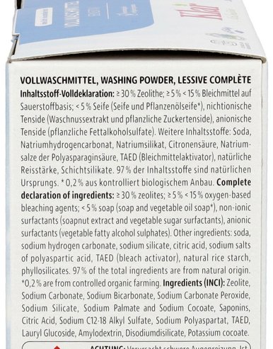 Ausschnitt Inhaltsstoffdeklaration Klar Vollwaschmittel